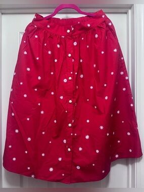 ban.do Red Daisy Pearl-Button A-Line Skirt